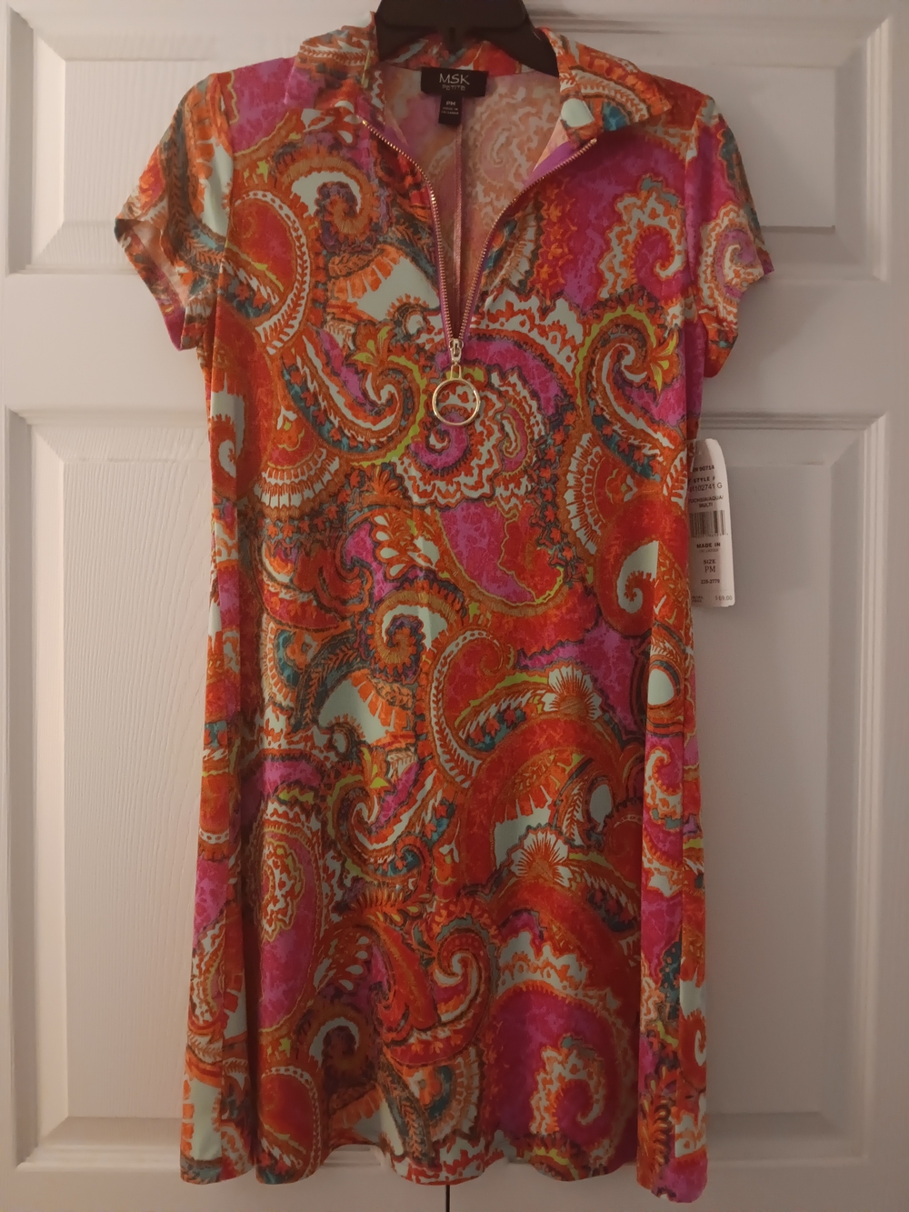 MSK Orange Multicolored Summer-dress Petite Med